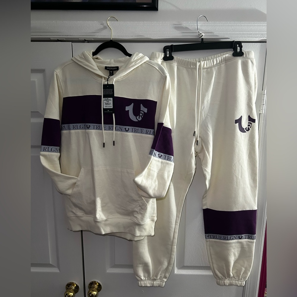 True Religion Winter White and Purple Jogger Set